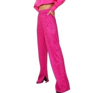 NWT Nasty Gal Hot Pink Textured Jacquard Split Hem Trousers Pants - Sz 2